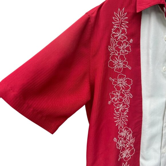 Caribbean Mens M Maroon Ivory Tropical Shirt Beach Resort Wear Button Up Collar - Picture 6 of 12